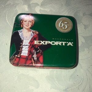 VINTAGE Green 20's Macdonald Export 65 Yr Anniversary Plaid Cigarette Tin 4”x 3”